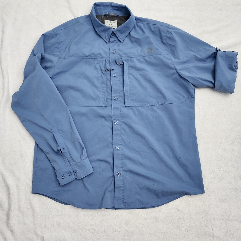L.L. BEAN Men's‎ Long Sleeve Vented Tropicwear Outdoor Shirt Large Blue Neutral - Picture 9 of 14
